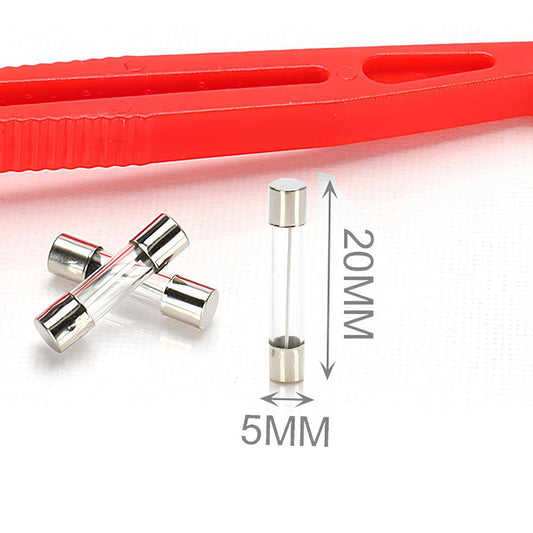 10 Fusibili In Vetro D5mm X L20mm 1A 2A 3A 5A 6.3A 10A 15A 20A 25A 30A + Pinza Fusibile