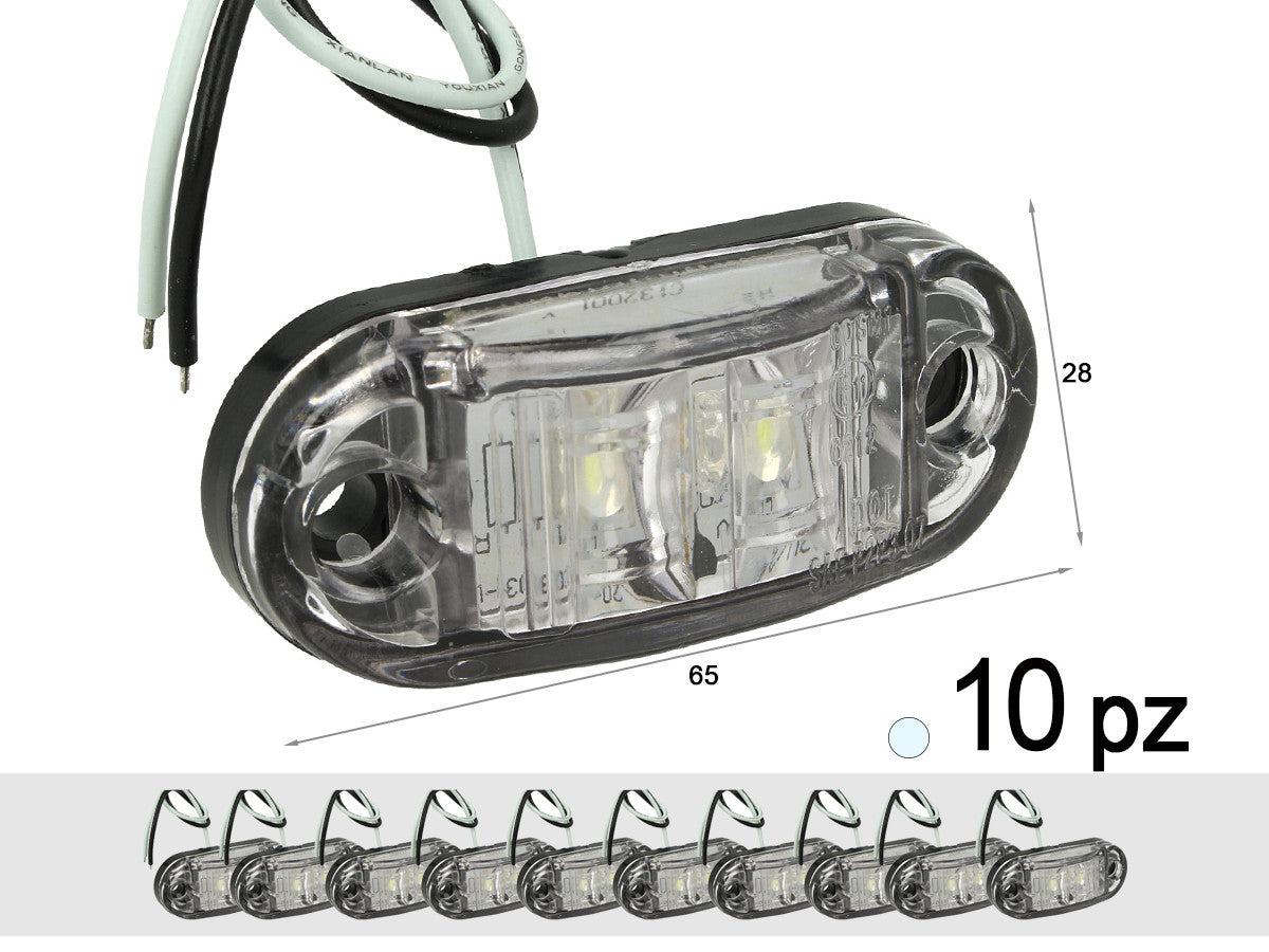 10 Pezzi Fanali Laterali Led 24V 12V Bianco Freddo Per Luci Ingombro Cortesia Targa Cupola Cappa Camion Rimorchio Caravan Furgon