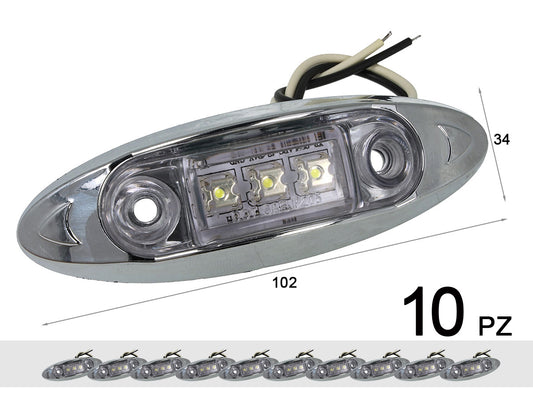 10 Pezzi Fanali Laterali Led 24V 12V Bianco Freddo Per Luci Ingombro Cortesia Targa Cupola Cappa Camper Trattore Autocarro Barca