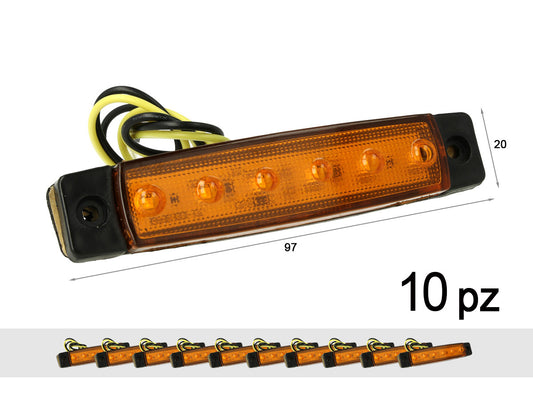 10 Pezzi Fanali Laterali Led 24V 12V Colore Arancione Per Luce Ingombro Cortesia Targa Cupola Cappa Camion Rimorchio Caravan Fur