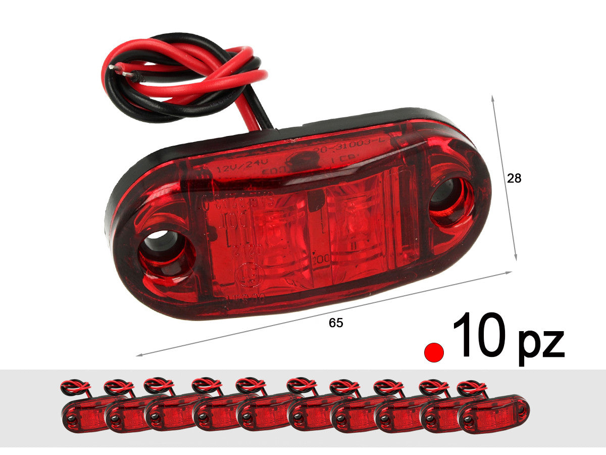 10 Pezzi Fanali Laterali Led 24V 12V Colore Rosso Per Luci Ingombro Cortesia Targa Cupola Cappa Camion Rimorchio Caravan Furgone