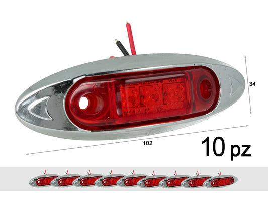 10 Pezzi Fanali Laterali Led 24V 12V Colore Rosso Per Luci Ingombro Cortesia Targa Cupola Cappa Camper Trattore Autocarro Barca