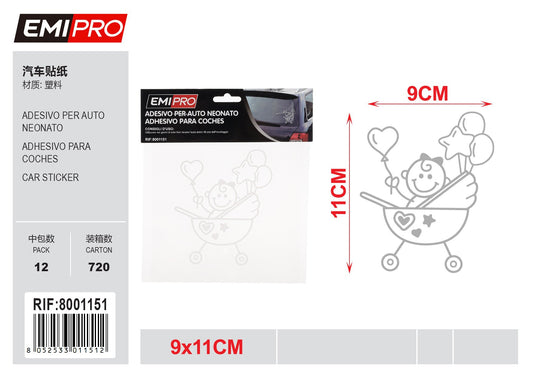 2 PZ Adesivo per Auto Forma Bimbo 9x11cm Resistente all' Autolavaggio Per Auto Scooter Camion