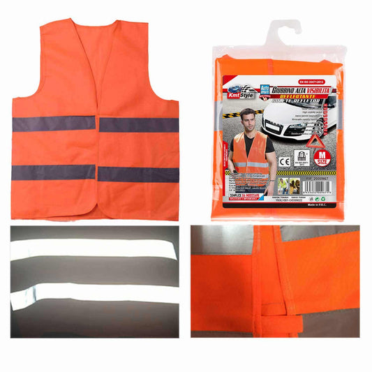 Gilet Catarifrangente di Sicurezza Giubbotto di Sicurezza Riflettente ad Alta visibilità Arancione Taglia M