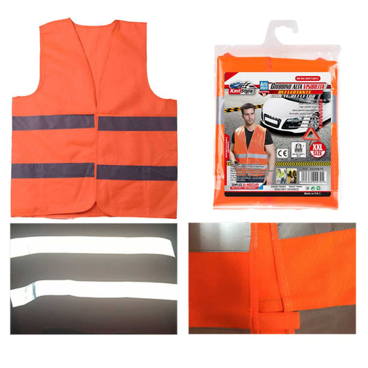 Gilet Catarifrangente di Sicurezza Giubbotto di Sicurezza Riflettente ad Alta visibilità Arancione Taglia XXL