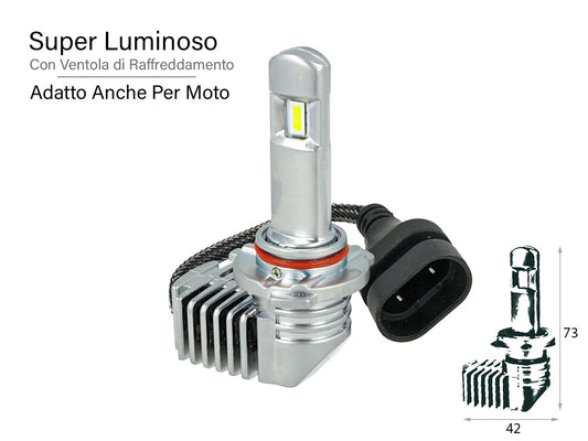 Kit Full Led All In One Canbus HB3 9005 HB4 9006 30W 12V 24V Per Auto Moto Scooter Camion Bianco 4000 Lumen Con Ventola Silenzio