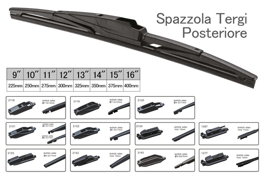 Spazzola Tergicristallo Posteriore Auto 9" 225mm 10 Attacchi Universale Multi Adattatori